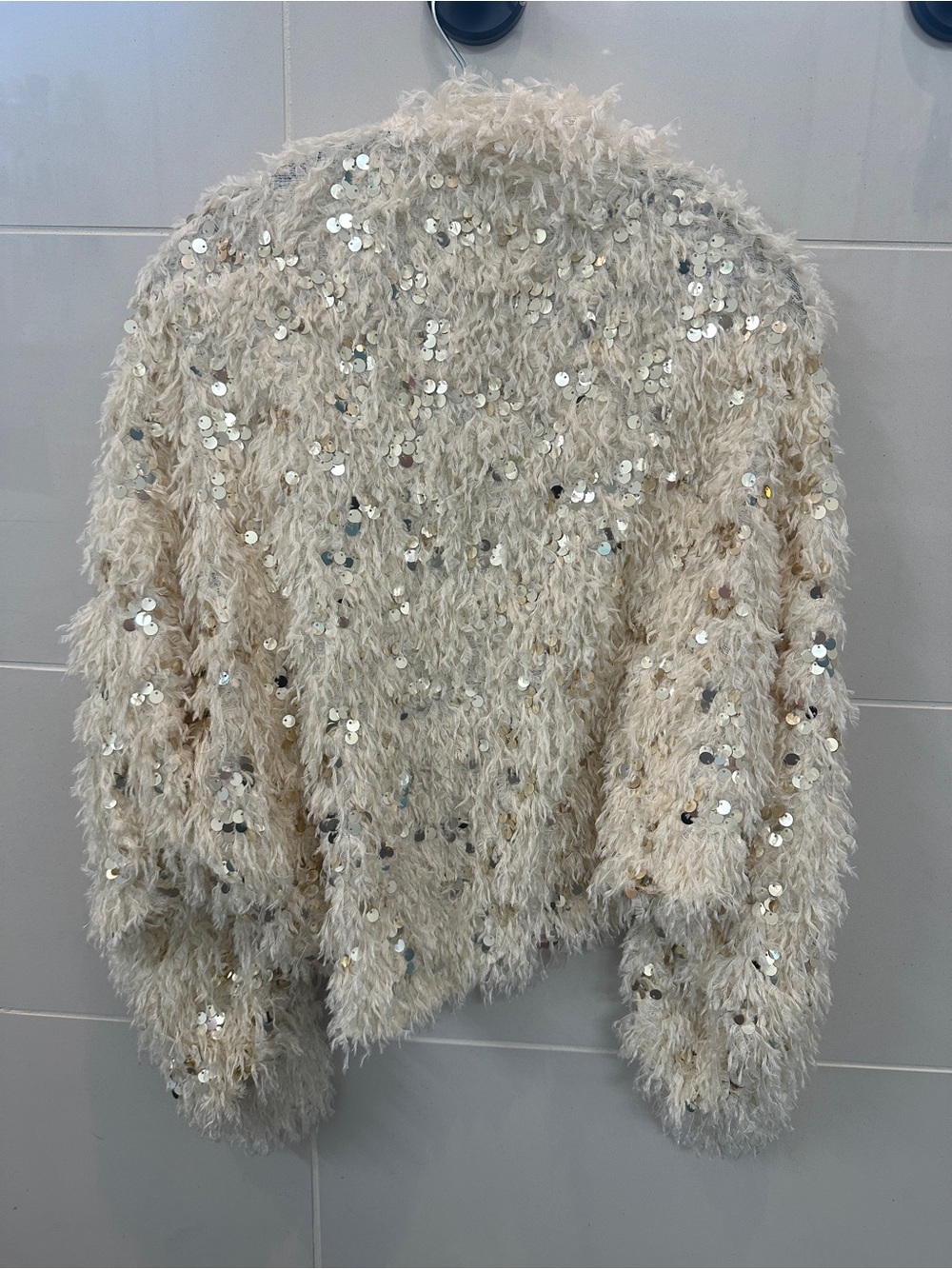 Anthropologie Ivory Textured Fuzzy Open Front Cardigan - Picture 2 of 4